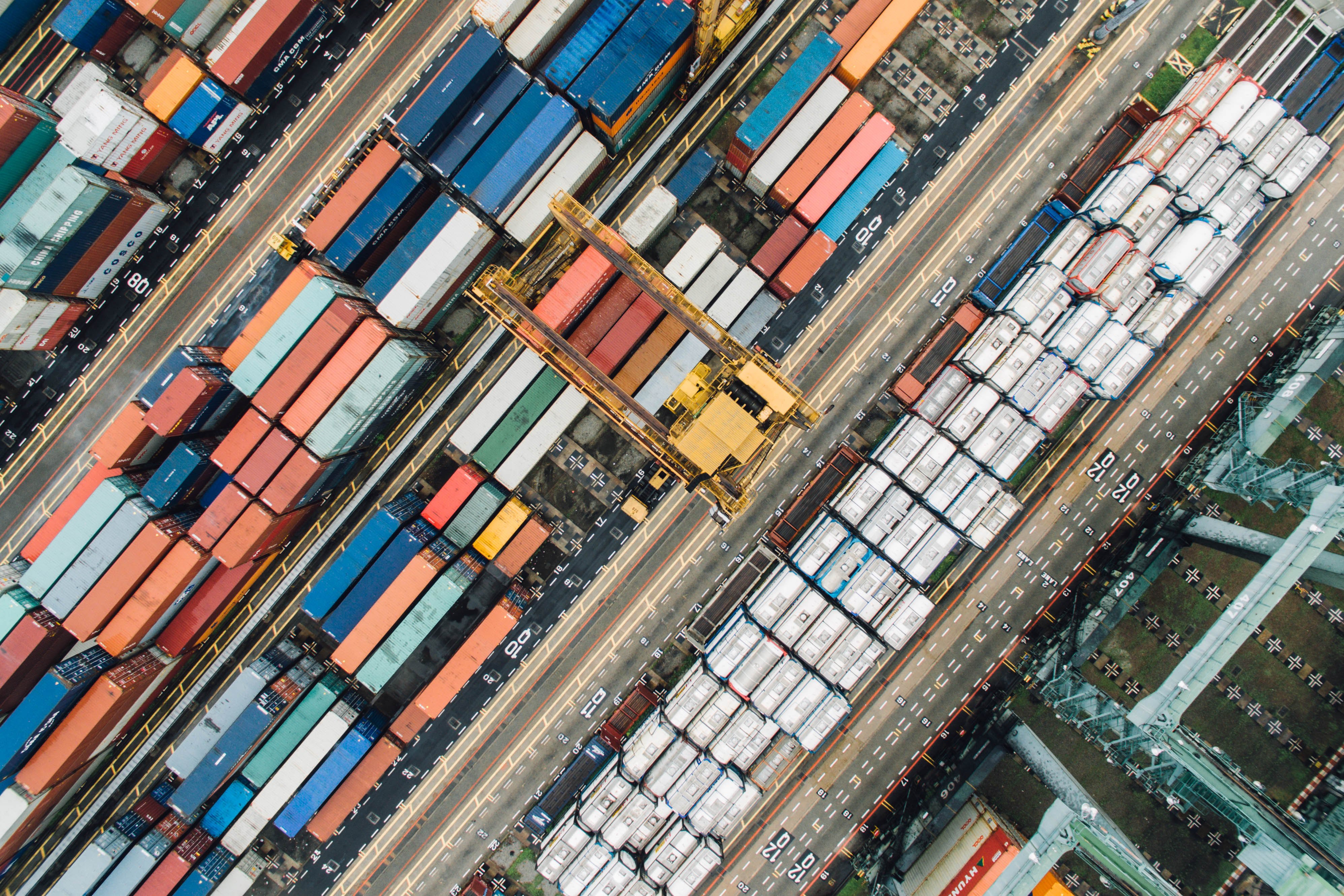 Aerial view of container yard