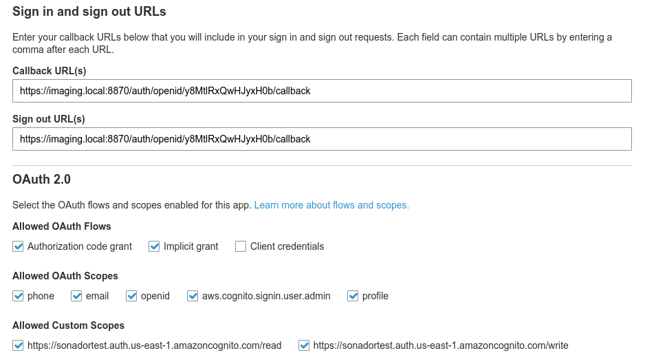 Sonador Auth: Configure Cognito Auth URLs