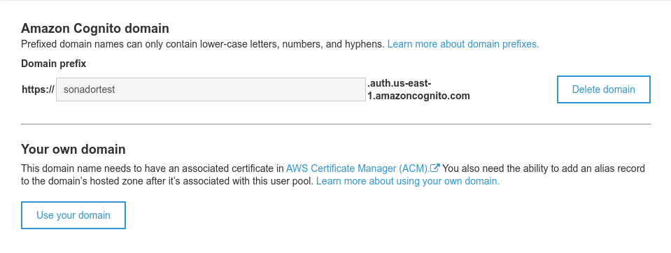 Sonador Auth/Cognito: Configure Domain