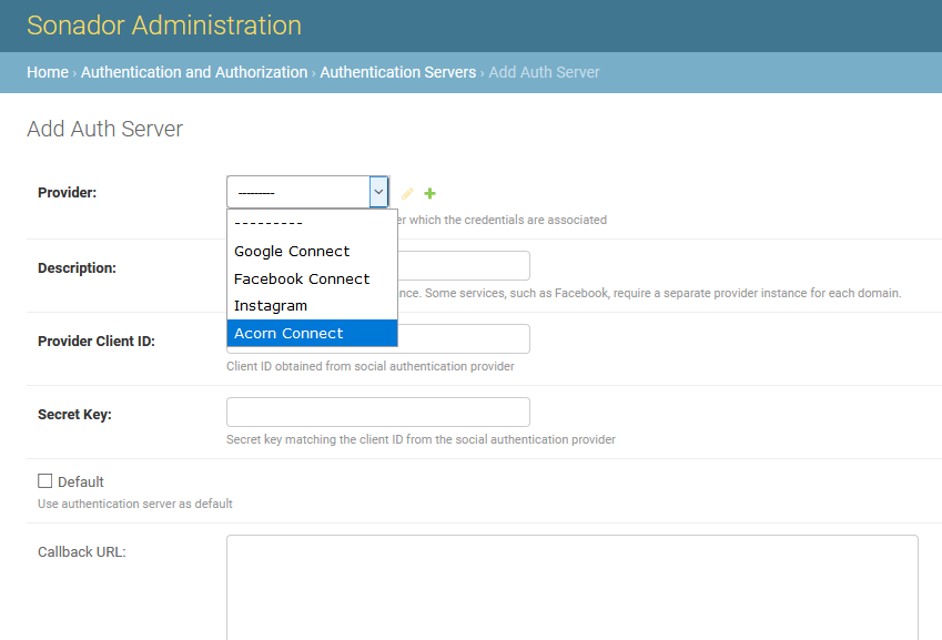 Sonador Authentication: Create Authentication Server